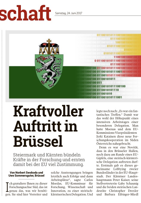 Kleine Zeitung über die Steiermark-Kärnten-Delegation in Brüssel Kleine Zeitung über die Steiermark-Kärnten-Delegation in Brüssel