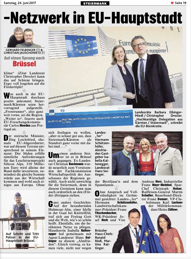 Kronen Zeitung über die Steiermark-Kärnten-Delegation in Brüssel Kronen Zeitung über die Steiermark-Kärnten-Delegation in Brüssel