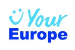 Logo 'Your Europe' mit blauem Wirbel und Schriftzug.