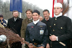 Steirische Rauchfangkehrer überbrachten beim Schengen-Fest in Bad Radkersburg/Gornja Radgona Glückwünsche für 2008 an Sloweniens Regionalminister Ivan Žagar, Landeshauptmann Mag. Franz Voves und den Bürgermeister von Gornja Radgona, Tone Kampuš. Foto: Europaabteilung