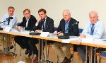 Rainer Münz, LR Christian Buchmann, Franz Prettenthaler, Meinhard Miegel und Manfred Reichl (v.l.) diskutierten, ob Europa im globalen Wettstreit an vorderster Front mithalten kann.