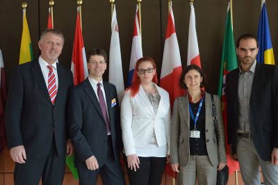 vlnr: Volkhard Maier (Naturpark Sölktäler), Bernhard Budil (Land&Forst Betriebe Austria), Lisa Köck (Naturpark Sölktäler), Silvia Vivarelli (European Comission - EASME), Diego Mattioli (BIOEUPARKS Projektleiter)