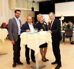 Regionalentwicklungsfachmann Martin Nagler, LAbg. Anton Gangl, Projektbetreuerin Christa Eisner und der Bezirkshauptmann von Südoststeiermark, Alexander Majcan bei der Konferenz