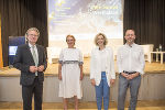 Europa-LR Christopher Drexler, Adelheid Wölfl, Katalin Tünde Huber und Florian Bieber (v.l.) diskutierten beim ersten Café Europa Westbalkan. © Land Steiermark/Foto Fischer; Nutzung bei Quellenangabe honorarfrei