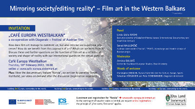 Picture of the Invitation to Café Europa Westbalkan: "Mirroring society/editing reality* - film art in the Western Balkans"